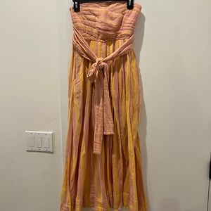Free People Pink and Yellow Midi Halter Dress